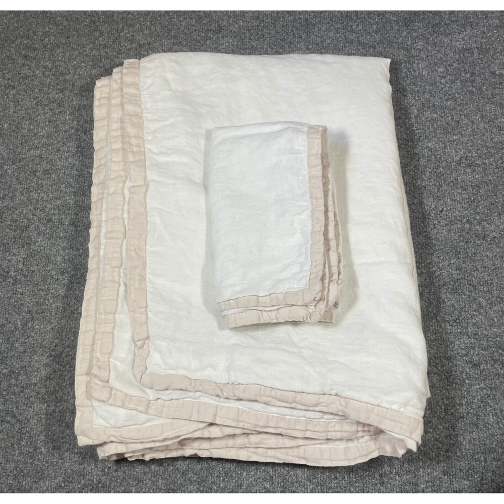 Quince 100% Linen Twin Duvet Cover + Pillow Sham White Natural European Bedding